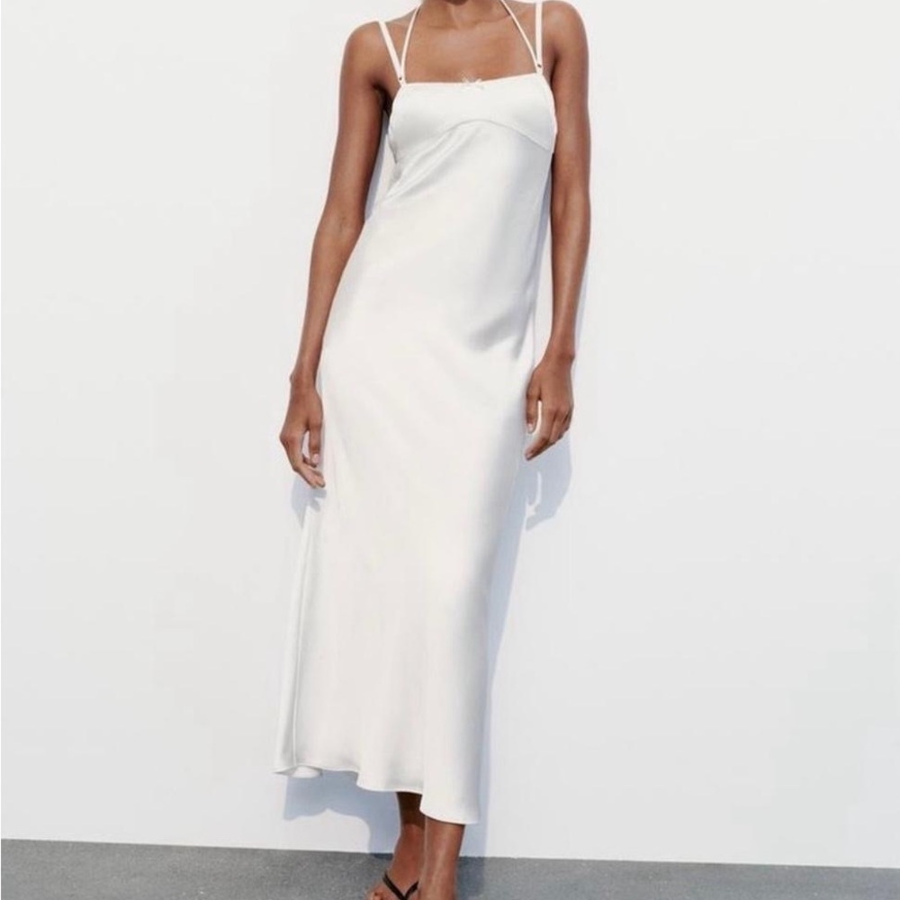 Zara Elegant Satin White Maxi Dress